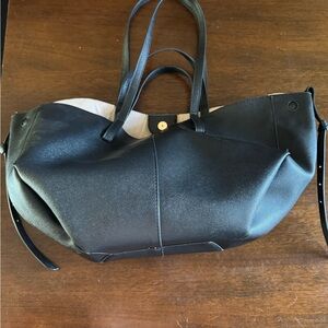 Black faux leather tote bag